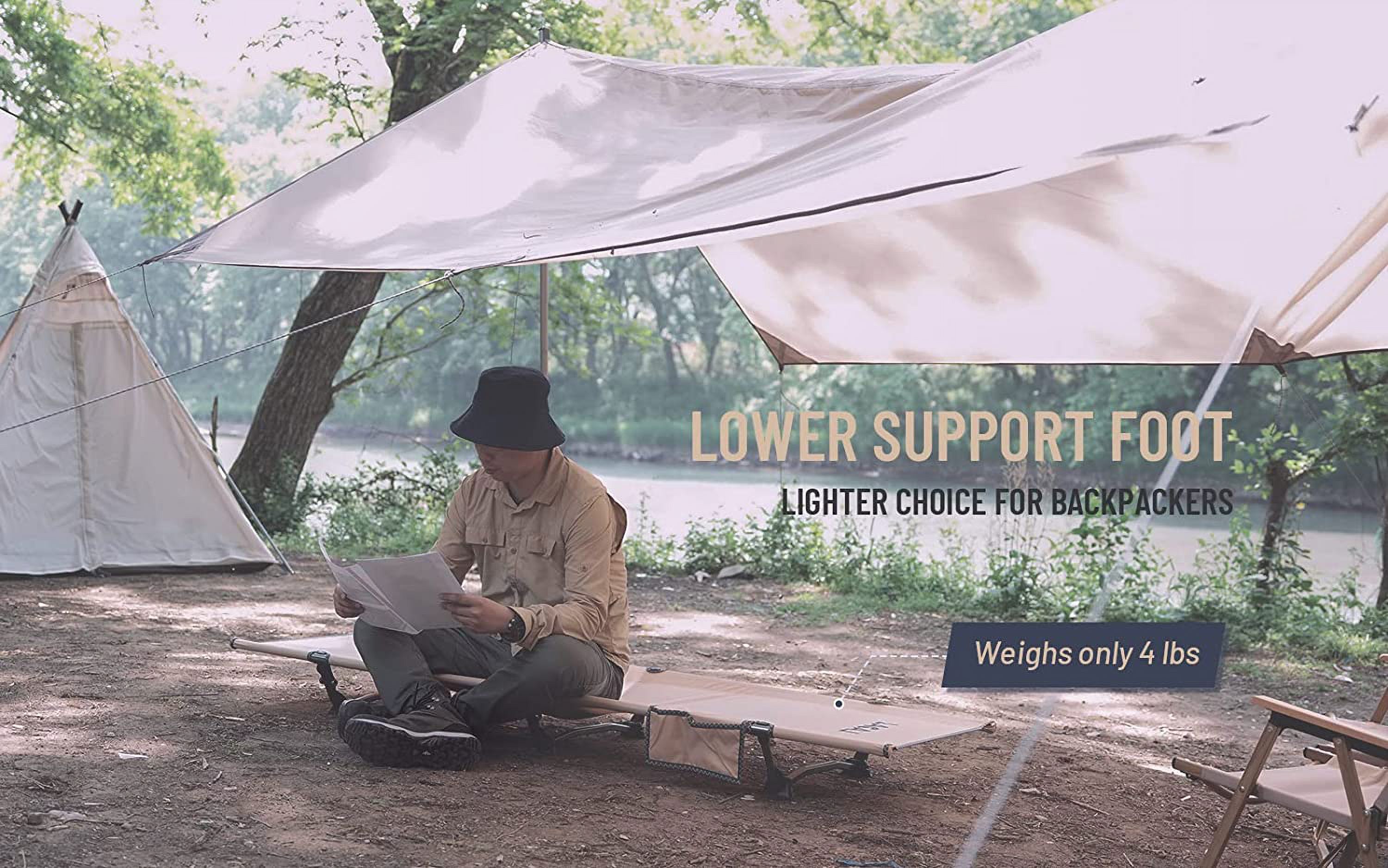 Foldable High/Low 2 Modes Camping Cot with Side Pocket, Extend Legs, Storage Bag, Ultralight & Durable Backpacking Travel Tent Cot