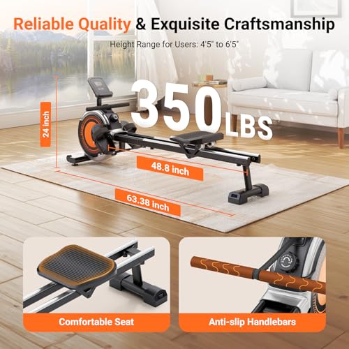 Dripex Rowing Machines for Home Use, Rowing Machine Max 350 LBS, Magnetic Rower with 16 Levels of Workout Resistance, Dual Slide Rail