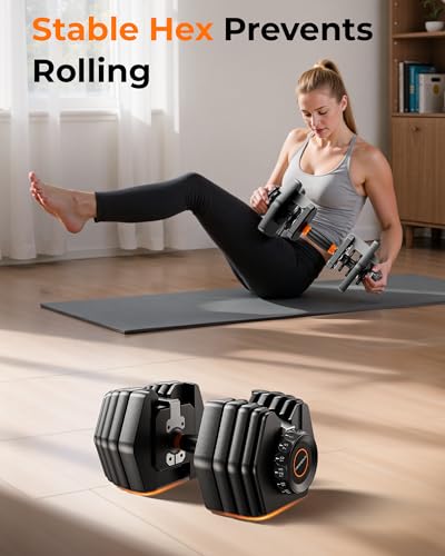 FEIERDUN Adjustable Dumbbell Set, 5-52.5lb Free Weight Dumbbells, 15 in 1, Quick Adjust Weight Set with Non-slip Handles and Tray