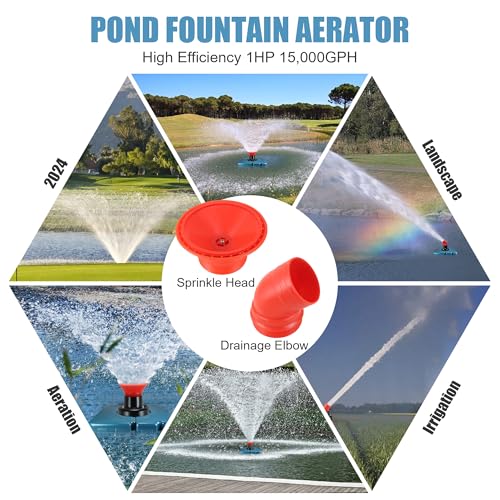Pond Fountain Aerator, F2-2 1HP 750W 110V Stainless Steel Floating Fountain With 100 Feet Power Cord