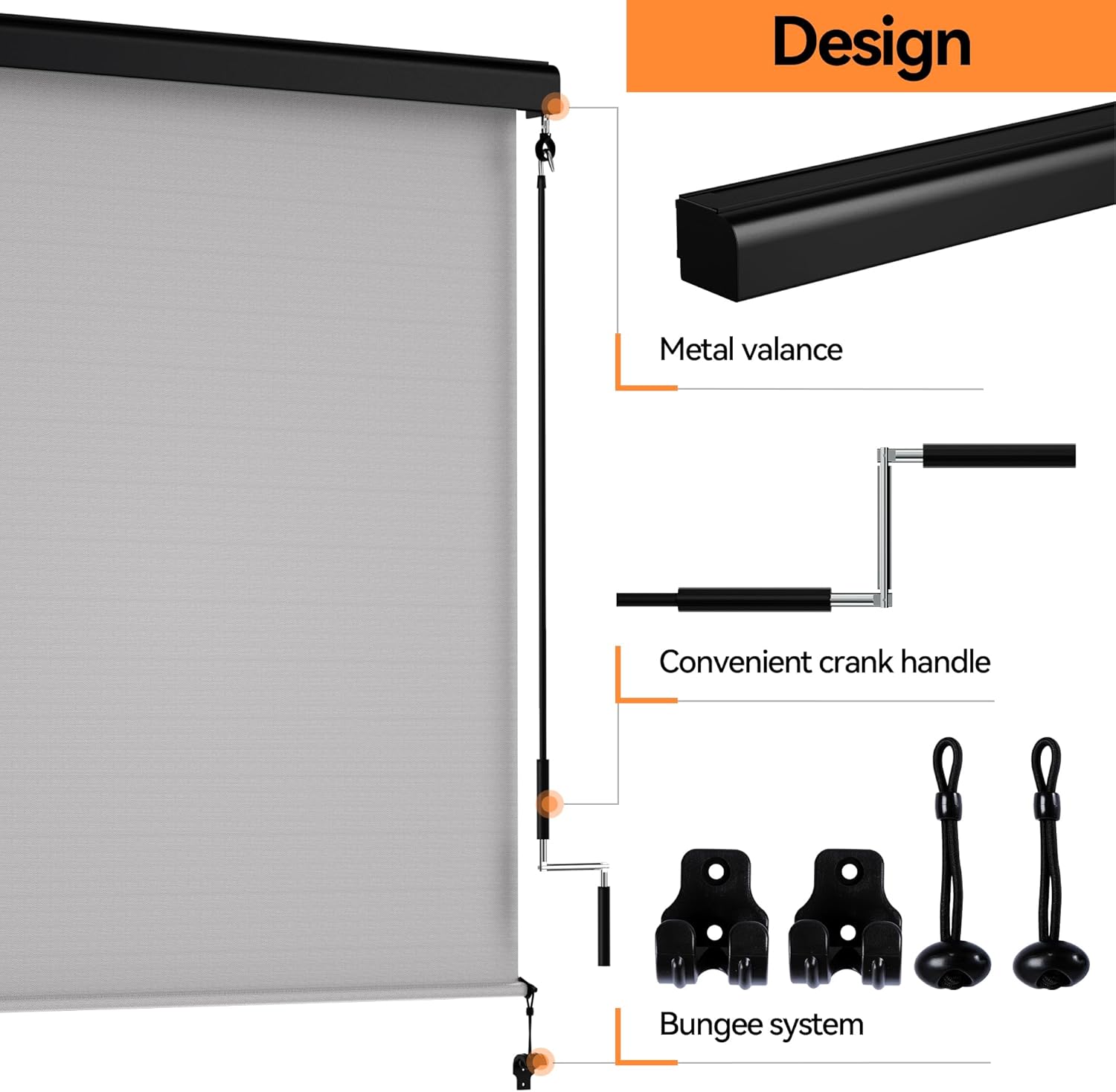 Outdoor Roller Shades for Patio with Valance, New Material Outdoor Blinds with 95% UV Blockout