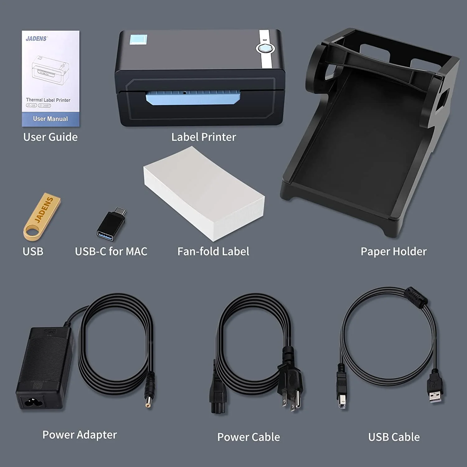 JADENS Thermal Label Printer, 4''x6'' Bluetooth Label Printer for Shipping Packages, Compatible with Windows Smartphone
