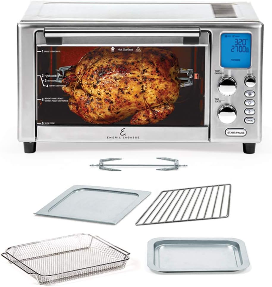 Emeril Lagasse Power Air Fryer 360 Better Than Convection Ovens Hot Air Fryer Oven, Toaster Oven, Bake, Broil, Slow Cook and More Food Dehydrator