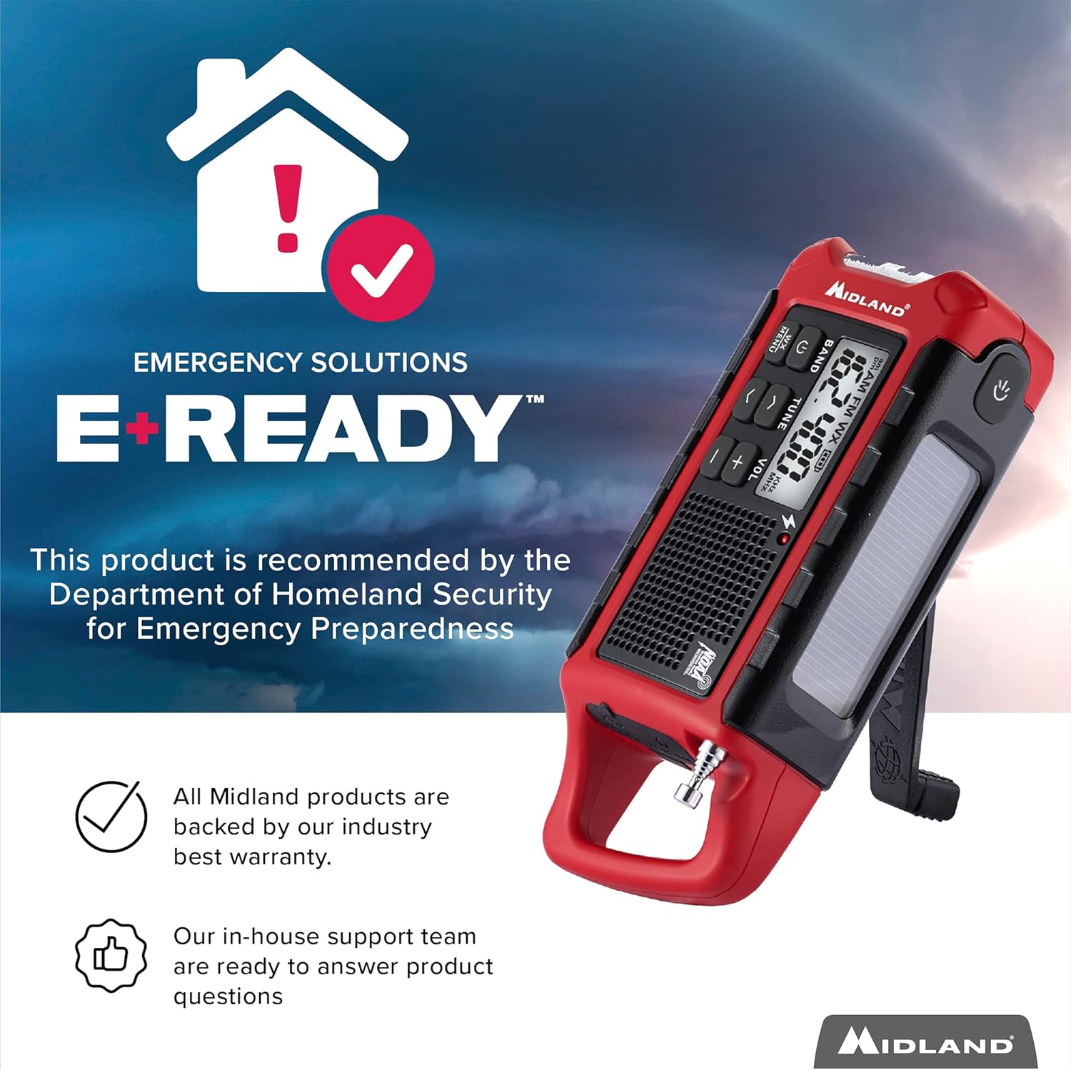Midland - ER310, Emergency Crank Weather AM/FM Radio - Multiple Power Sources, SOS Emergency Flashlight, Ultrasonic Dog Whistle