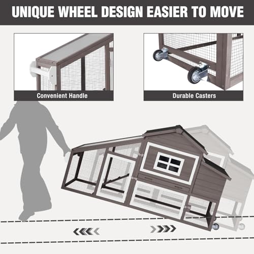 Chicken Coop with Wheels, Mobile Outdoor Chicken House with Leakproof Pull-on Tray, Nesting Box, Waterproof Roof - Red
