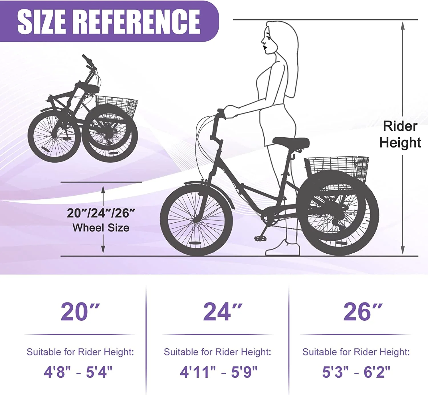 ABORON 20/24/26 inch 7 Speed Adult Folding Tricycles with Basket, 3-Wheels Cruiser Bike, Camping Folding Trikes for Women, Men, Seniors