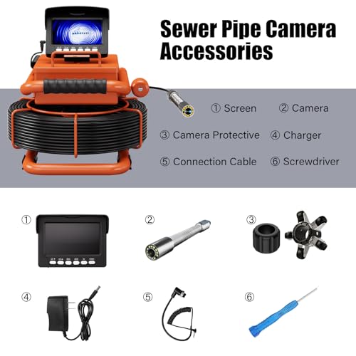 Sewer Camera 100FT/30M Borescopes Plumbing Snake Pipe Inspection Camera DVR & Audio Recorder 22mm with 5600Mah Battery 4.3" IPS Screen 12 LEDs HD