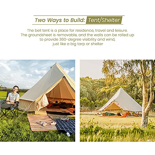MC TOMOUNT Canvas Tent Bell Tent Yurt with Stove Jack Zipped Removable Floor for Glamping Truck Car Camping