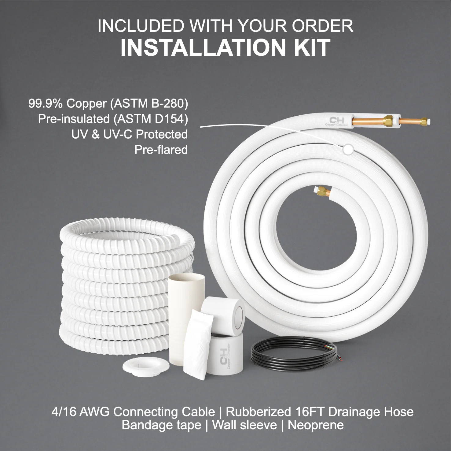 Cooper & Hunter 6000 BTU 115V Wall Mounted Mini Split Heat Pump Air Conditioner With 16ft Kit Cover 250 Sq Ft WiFi