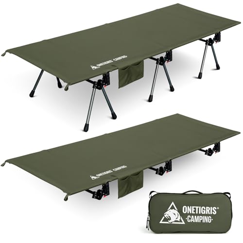 OneTigris SUPRANUBIS Camping Cot, Height Adjustable with Cot Leg Extenders, Strong Support 330lbs, Portable Folding Bed for Camping, Hiking, Travel