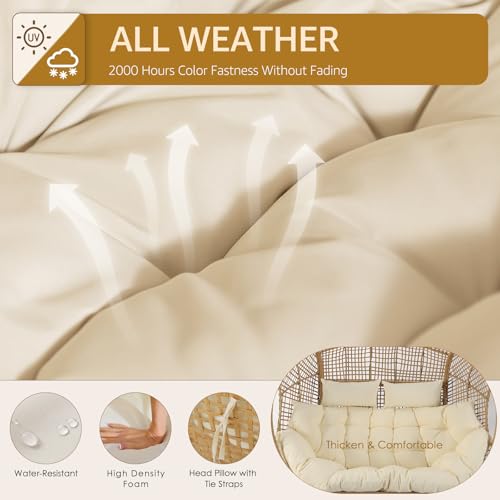 NICESOUL® Double Egg Chair Indoor Outdoor Stationary Oversized Thicken Padded Cushions, 2 Person Egg Loveseat Chair