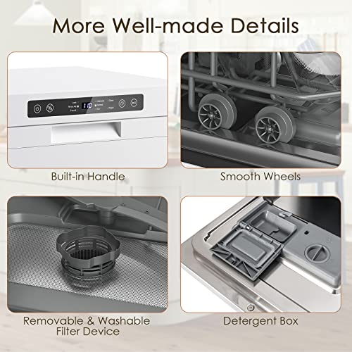 COSTWAY Countertop Dishwasher, 6 Place Settings Built-in Dishwasher with 72 H Preserve, Air Dry Function, LED Touch Control and 5 Washing Programs