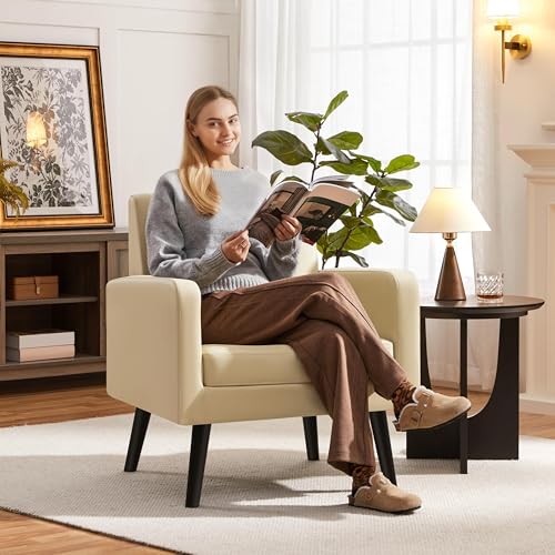 Yaheetech Mid-Century Accent Chairs, PU Leather Modern Upholstered Living Room Chair