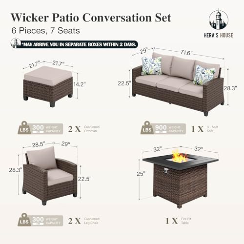 HERA'S HOUSE Patio Furniture Set with 56" Fire Pit Table, Outdoor Patio Conversation Sets
