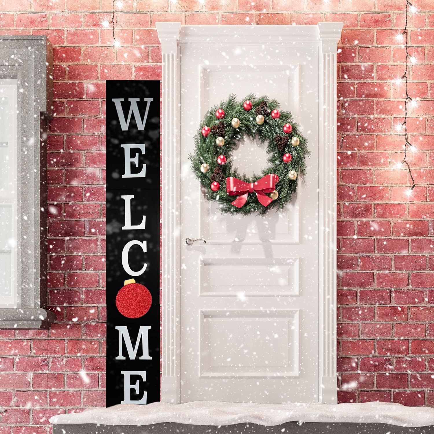 Outdoor Welcome Sign for Front Porch Decor, Interchangeable Seasonal Icons Vertical Welcome Sign, Modern Farmhouse Decor for The Home