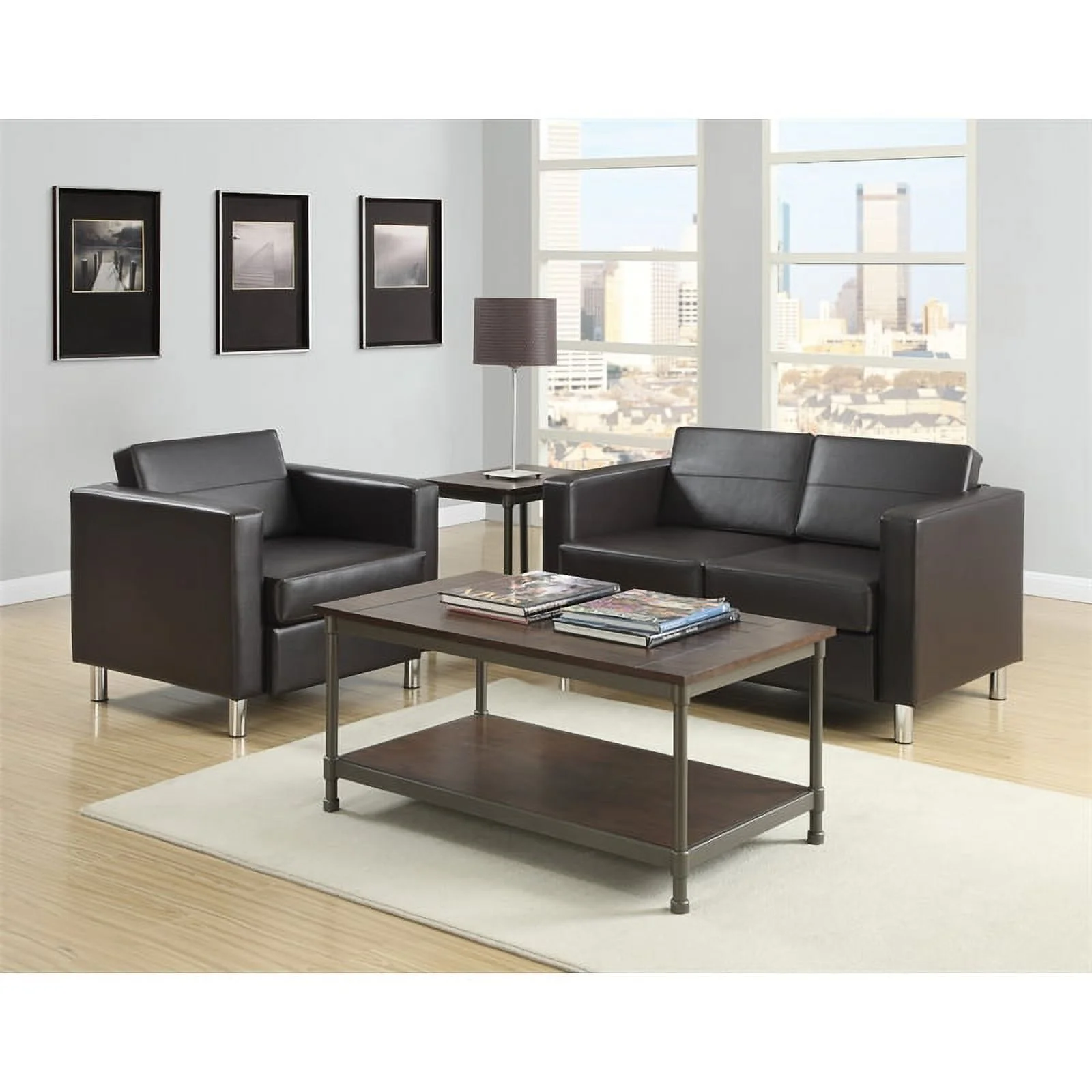 Pemberly Row Contemporary Vinyl Upholstered Barrel Club Chair in Black