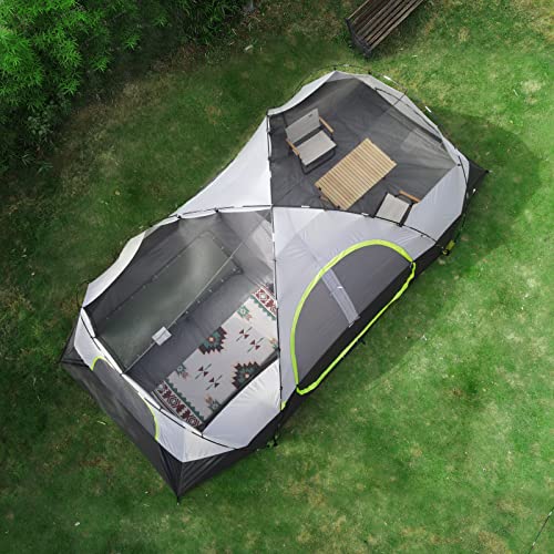 UNP Camping Tent 10-Person-Family Tents, Parties, Music Festival Tent, Big, Easy Up, 5 Large Mesh Windows, Double Layer, 2 Room, Waterproof