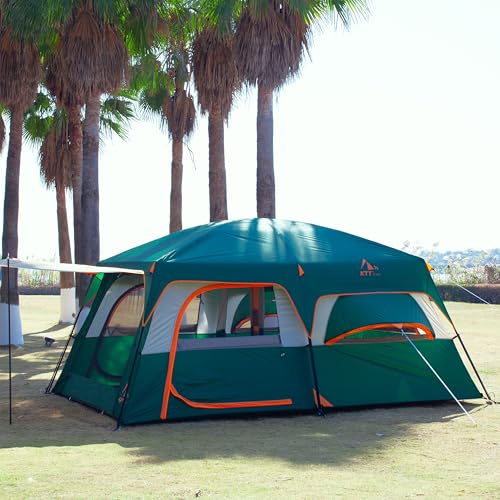 KTT Extra Large Tent 10-12-14 Person(B),Family Cabin Tents,2 Rooms,3 Doors and 3 Windows with Mesh,Straight Wall,Waterproof,Double Layer