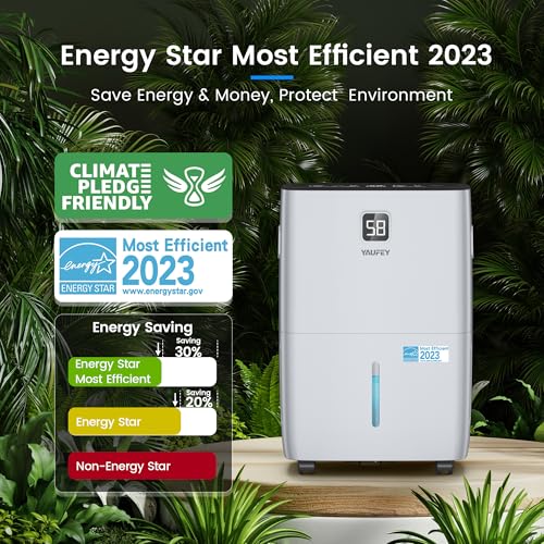 Yaufey 2500 Sq. Ft Home Dehumidifier for Medium to Large Rooms and Basements with Auto or Manual Drainage, 0.48 Gallon Water Tank Capacity