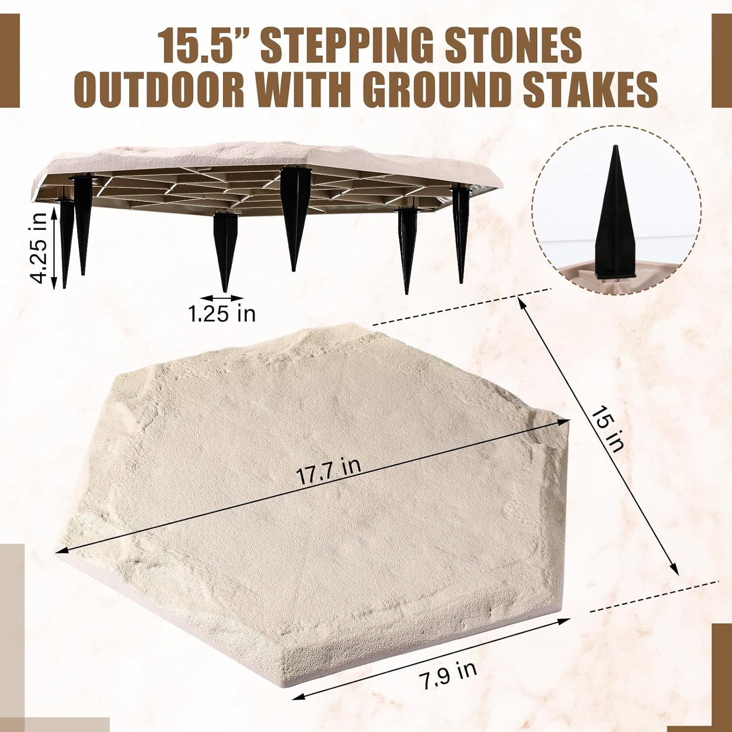 20 Packs 15.5 Inch Stepping Stones Outdoor with Ground Stakes Decorative Step Stones and Pavers Decorative Walkway for Outdoor Pathway Lawn Yard