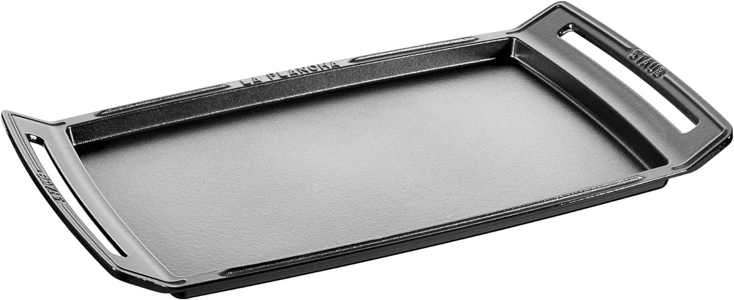Staub Cast Iron 18.5 x 9.8-inch Plancha/Double Burner Griddle, Made in France, Graphite - Smart Home Appliances