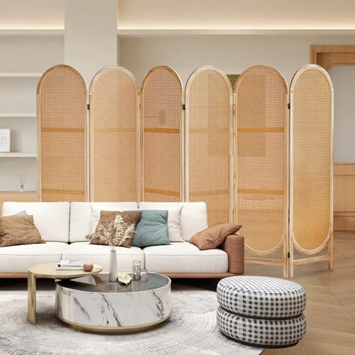 3 Panel Room Dividers and Folding Privacy Screens, Hand-Made Rattan Room Divider with Bi-Directional Hinge