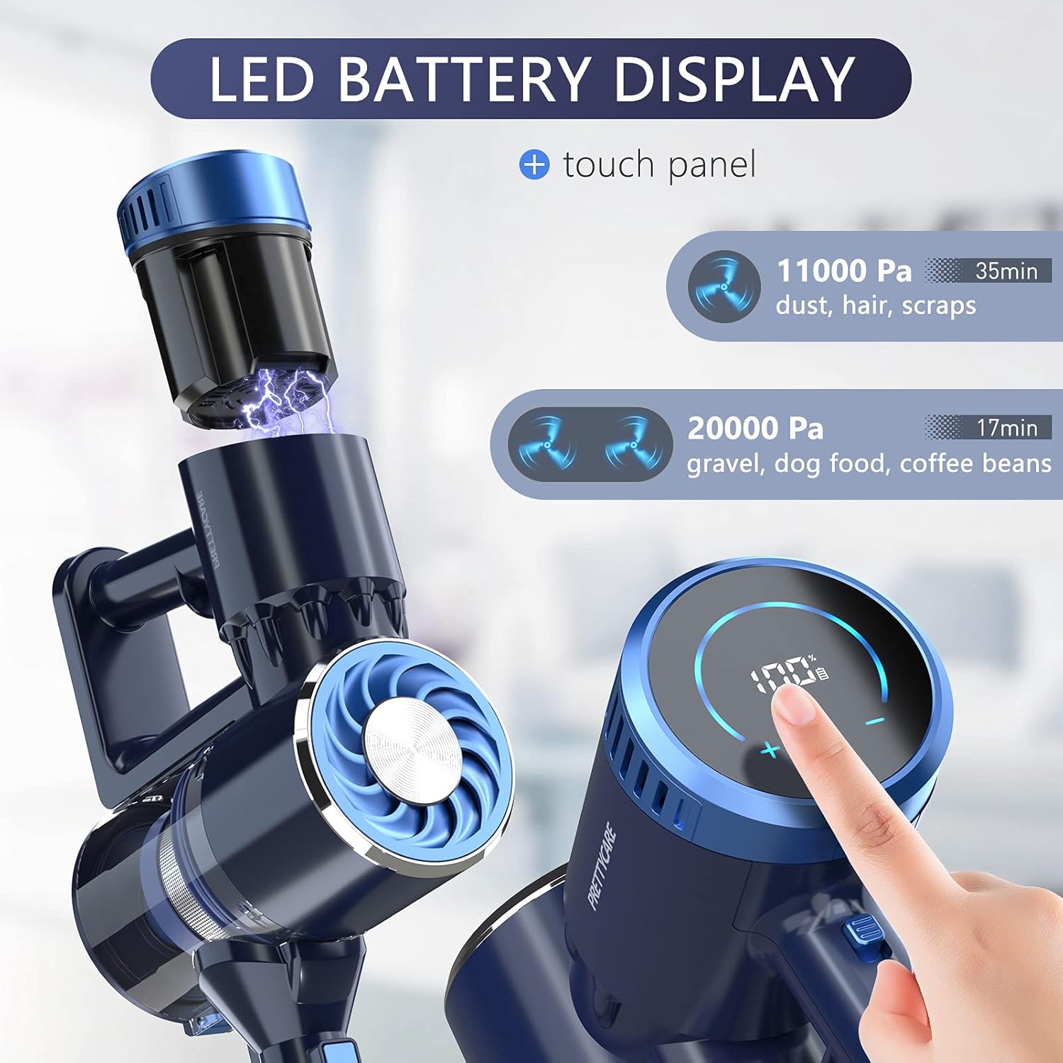 Cordless Vacuum Cleaner with LED Touch Display