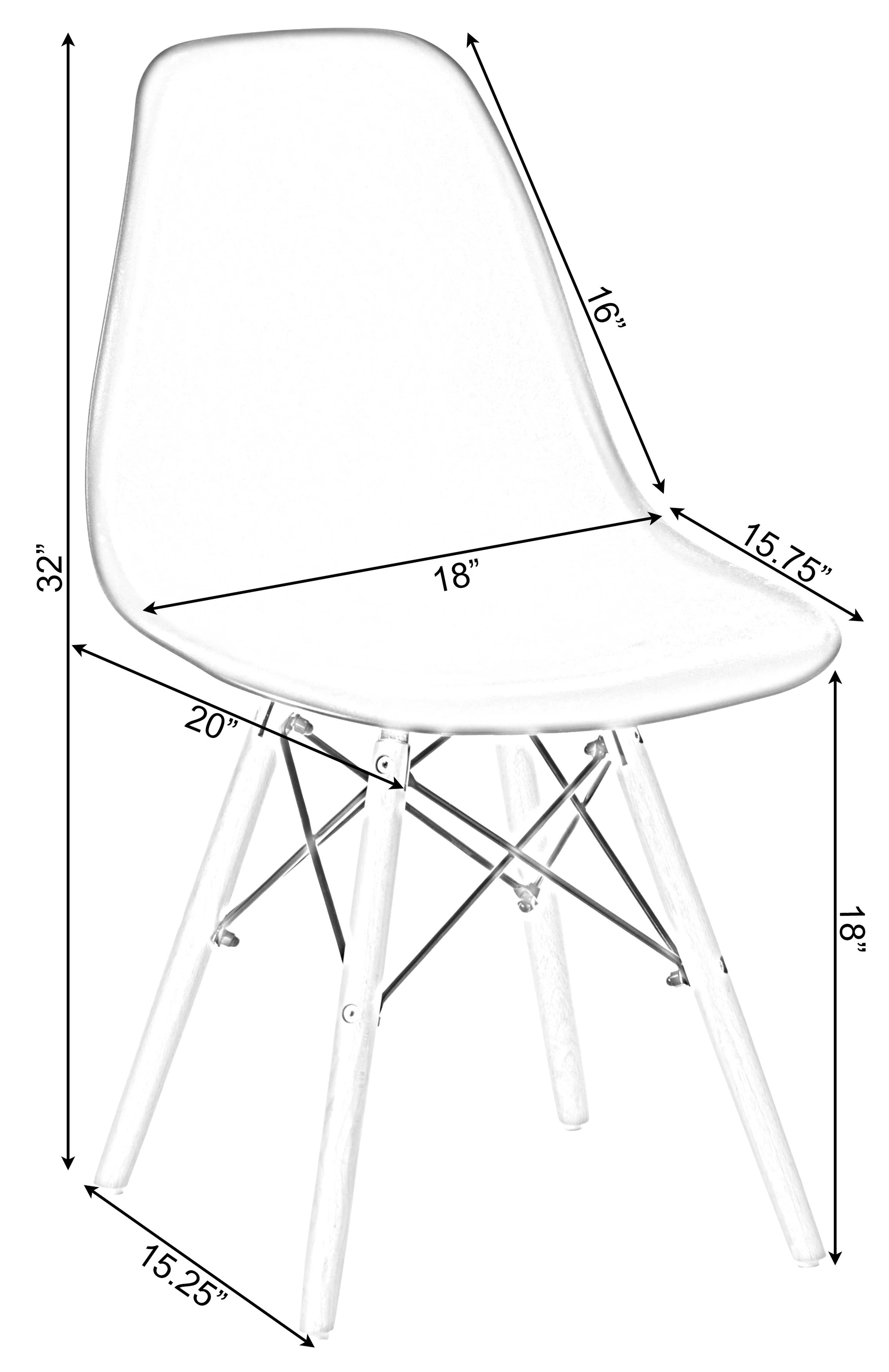 Fabulaxe  32.5 x 18 x 20 in. Mid-Century Modern Style Plastic DSW Shell Dining Chair with Solid Beech Wooden Dowel Eiffel Legs, White