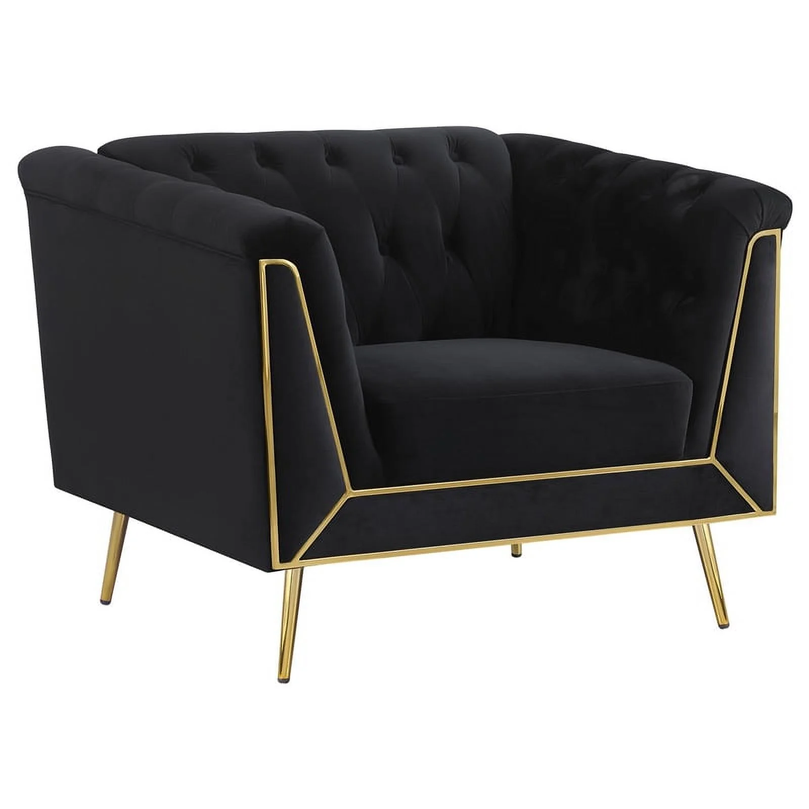Maklaine 3-piece Fabric Tuxedo Arm Tufted Back Living Room Set in Black