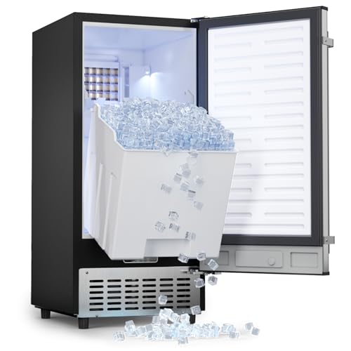 Coolake 15 Inch Commercial Under Counter Ice Maker Machine, 100lbs/Day Stainless Steel Built-in Freestanding Ice Maker with 30lbs Storage Bin