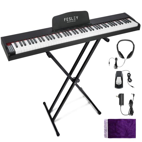 Fesley Weighted Piano Keyboard 88 Keys: Full Size Electric Keyboard Piano for Beginners, Portable 88 Key Keyboard with Daul Speaker,Sustain Pedal