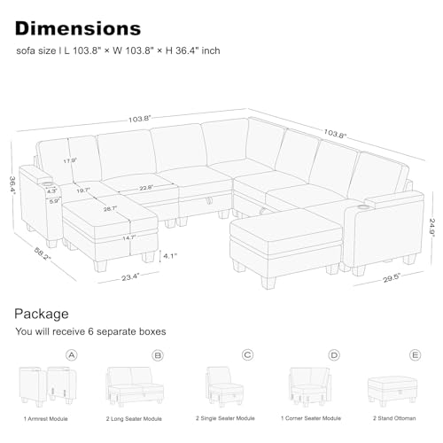 Belffin Modular Sectional Sofa Couch with Storage U Shape Convertible Corner Couches for Living Room Dark Grey Couch