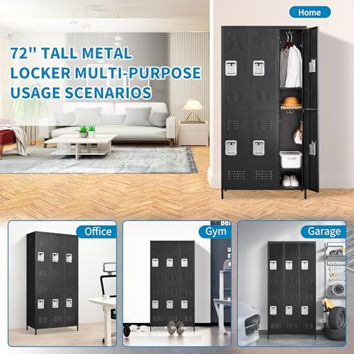 6 Doors Metal Lockers for Employees 72" H Storage Cabinet Lockable Locker with Shelves Steel Storage Locker for Gym School Office Home Requires