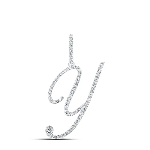 Women's Solid 10kt White Gold Round Diamond Y Initial Letter Pendant 1/2 Cttw