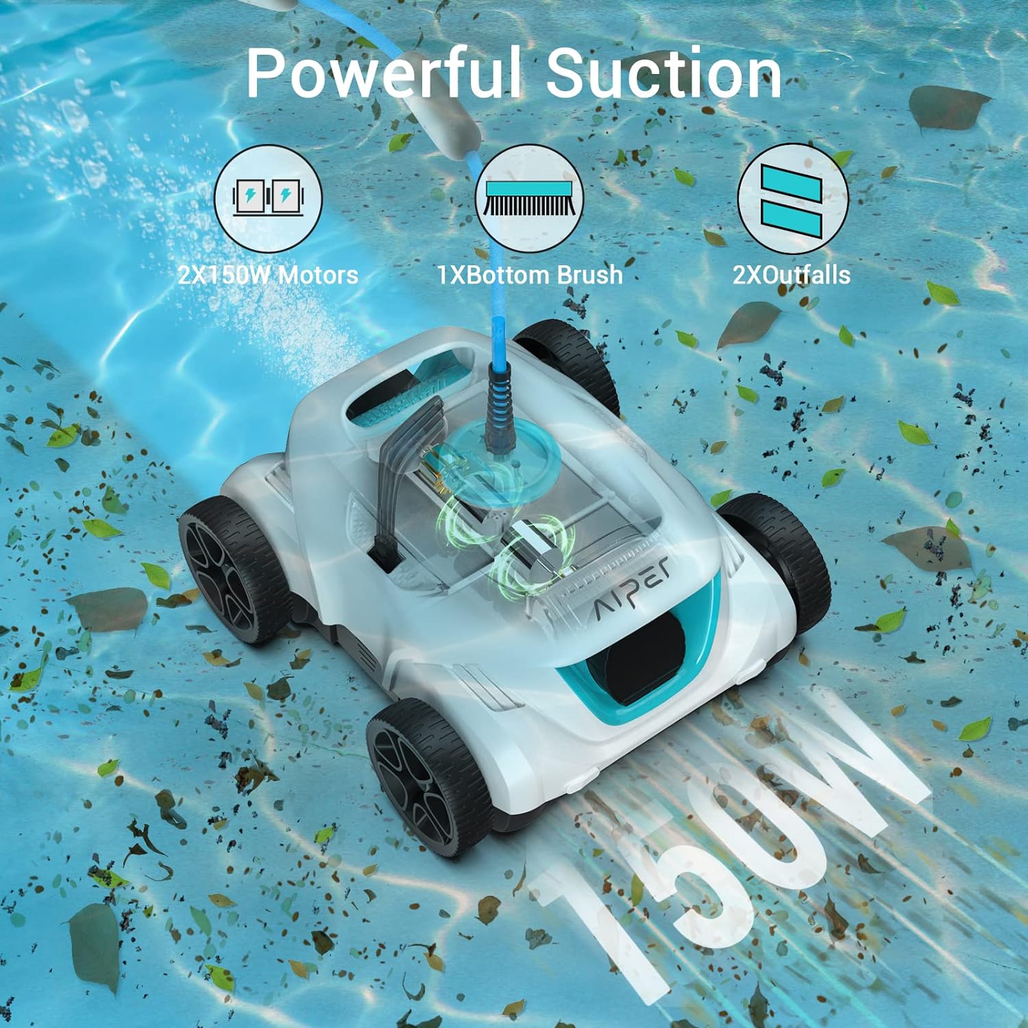 AIPER Automatic Robotic Pool Cleaner, Strong Suction with Dual-Drive Motors, Ideal for Above and In-Ground Swimming Pools up to 33 Feet, Lightweight
