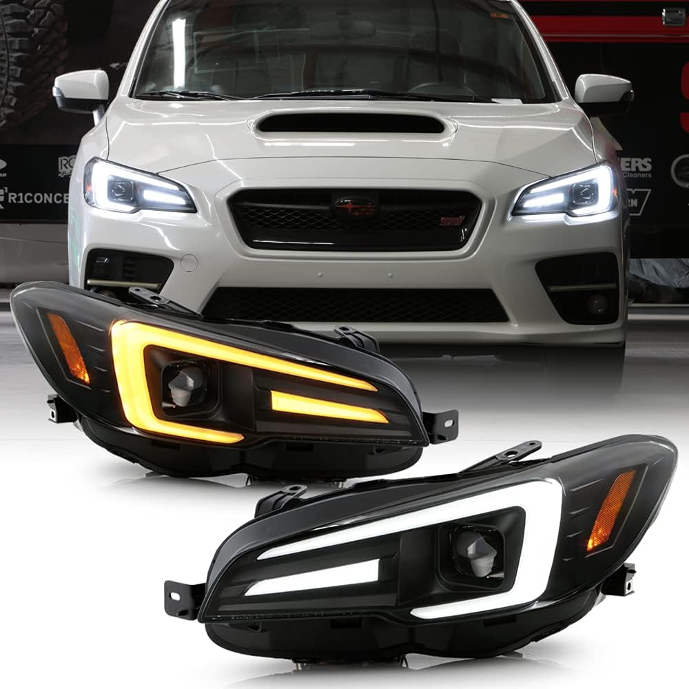 ACANII - For [Halogen Model] 2015-2020 Subaru WRX Black LED Switchback Sequential Tube Projector Headlights Headlamps