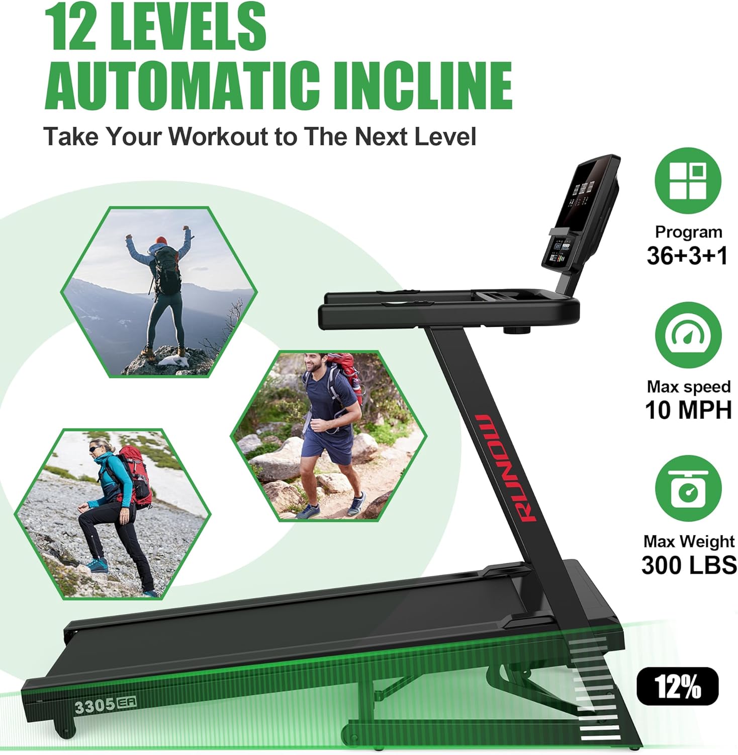 RUNOW Treadmills for Home with 0-12% Auto Incline, Folding Treadmill Perfect for Walking and Running