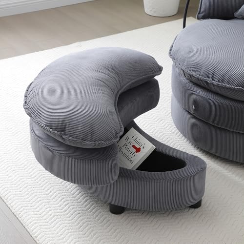 360 Swivel Accent Barrel Chair with Storage Ottoman & Headrest