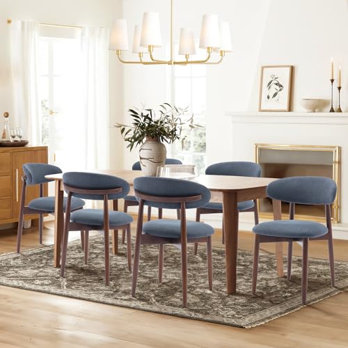 COLAMY Wooden Dining Chairs Set of 4, Modern Fabric Upholstered Dining Room Chair, Farmhouse Kitchen Chairs with Foot Pegs, Green