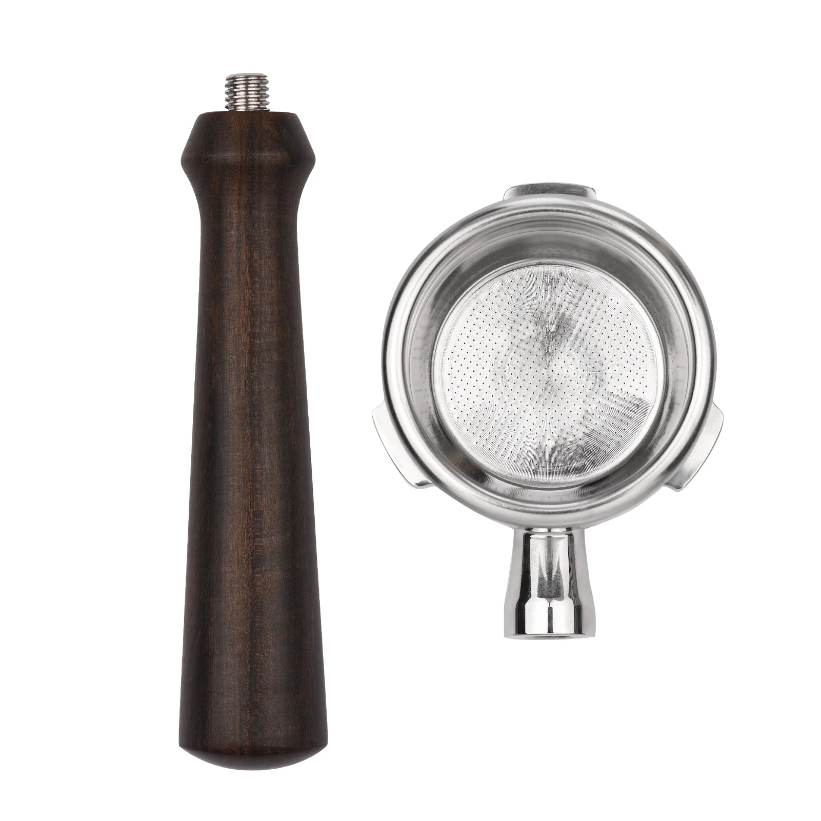 58Mm 3 Ears Stainless Steel Bottomless Naked Portafilter Wooden Coffee Handle Cup Filter Basket Replacement For Barsetto Ba101 Ba102 Calphalon Temp Iq