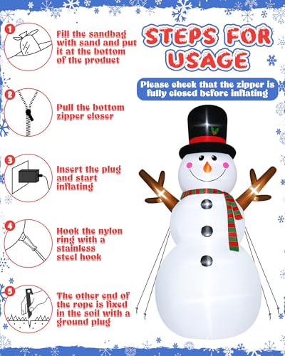 16FT Christmas Inflatable Snowman Outdoor Decorations, Giant Christmas Snowman, Holiday Blow Up Yard Decor with LED Lights