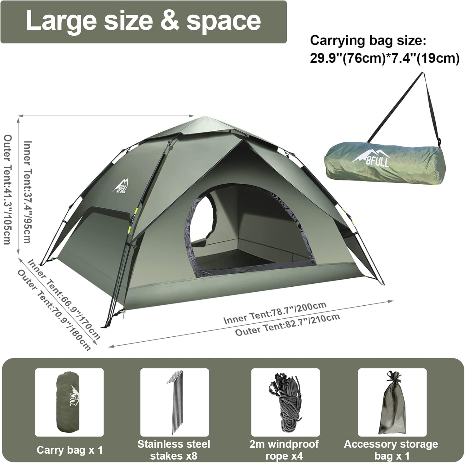 Instant Pop Up Tents for Camping, 2-3 Person Camping Tent Automatic 60s Setup Dome Tent