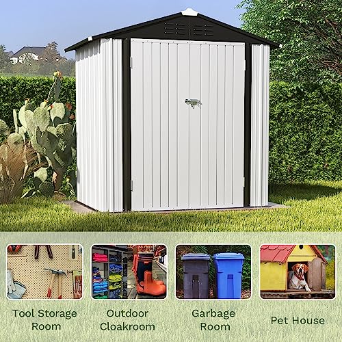 Patiowell 5x3 FT Outdoor Storage Shed, Tool Shed with Sloping Roof and Lockable Door, Metal Shed for Backyard Garden Patio Lawn, Brown