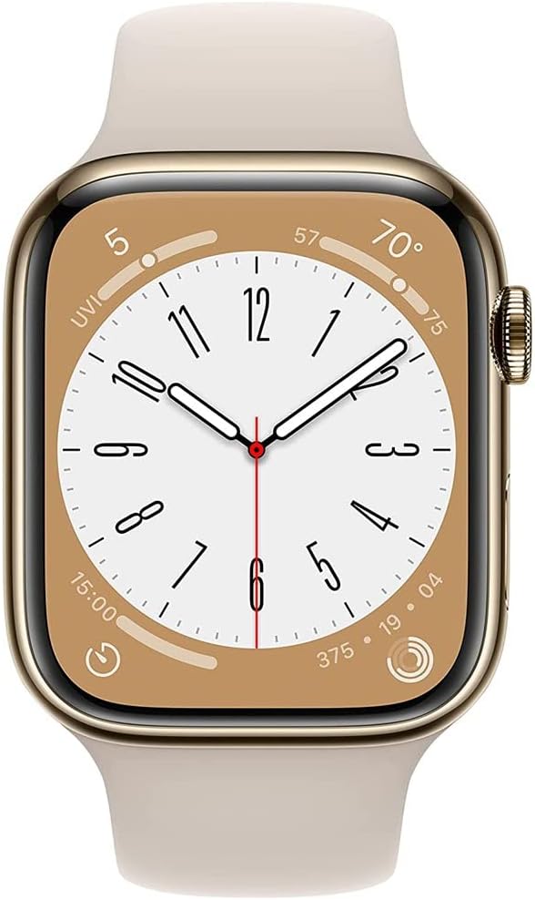 Apple Watch Series 8 (GPS + Cellular, 41MM) Gold Stainless Steel Case with Starlight Sport Band - S/M (Renewed)