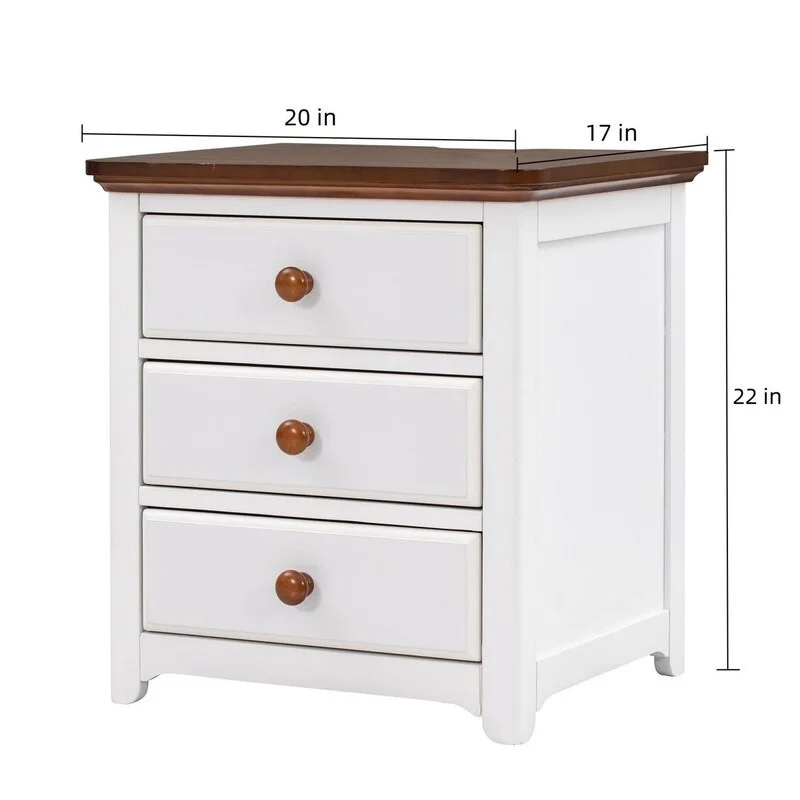 20 in. Scandinavian Style Solid Wood Nightstand with USB Charging Port and Three Drawers for Bedroom Wine