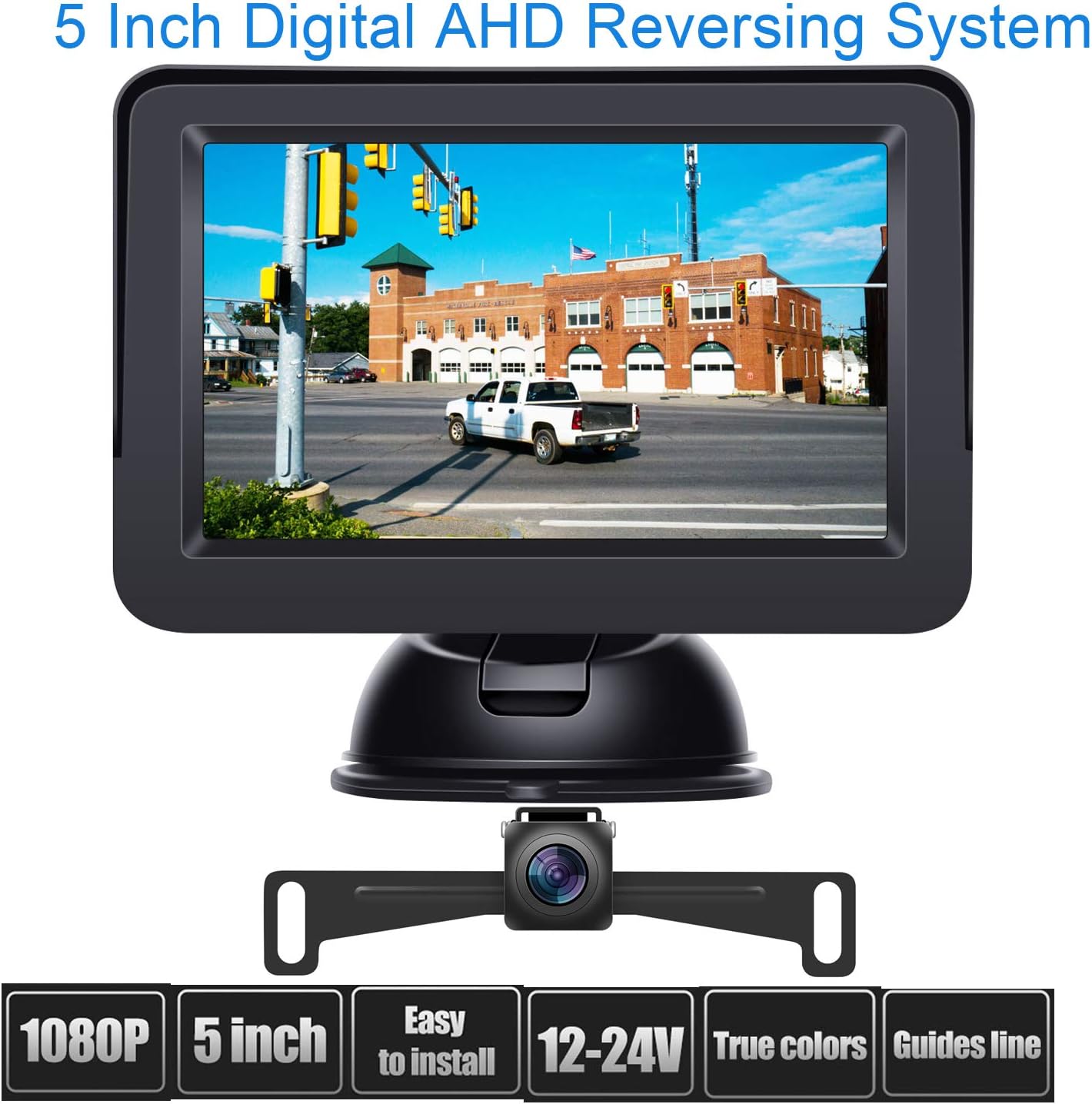 Regetek HD Digital Backup Camera System 5'' LCD Monitor Waterproof Night Vision Rear/Front View Camera for Cars ATVs SUVs UTVs Can-Am Vans Campers