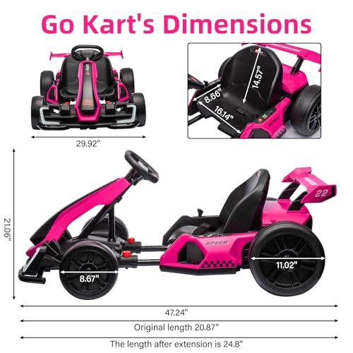 24V Electric Go Kart for Kids，Powerful Drift Kart with 2 * 150W Motors, Adjustable Seat