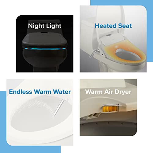 Brondell Swash 1400 Luxury Bidet Toilet Seat, Fits Elongated Toilets, Biscuit – High Quality Bidet – Dual Stainless-Steel Nozzles with Nozzle Clean
