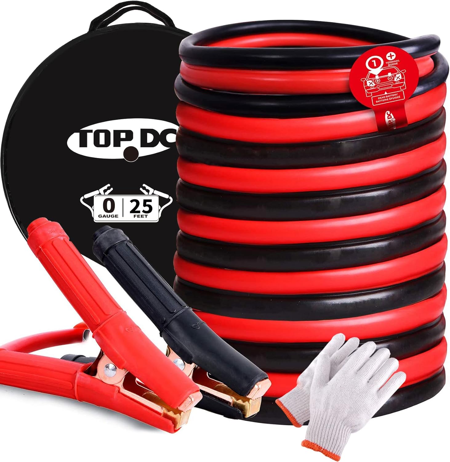TOPDC Jumper Cables for Car Battery 0 Gauge 20 Feet -40℉ to 167℉ Heavy Duty Booster Cables with Carry Bag (0AWG x 20Ft)