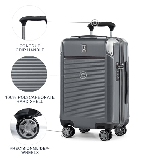 Travelpro Platinum Elite Hardside Expandable Carry on Luggage, 8 Wheel Spinner, TSA Lock, Hard Shell Polycarbonate Suitcase, Metallic Sand